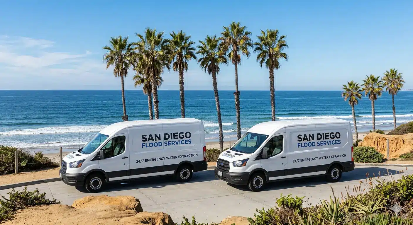 24/7 emergency flood water extraction dispatch van for Point Loma and Sunset Cliffs